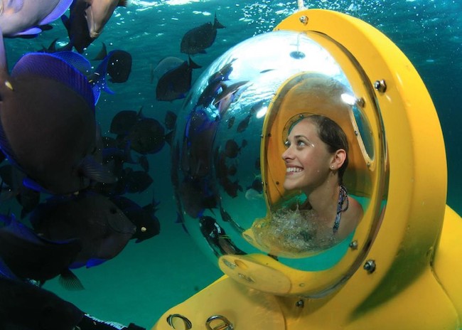 Kathleen happy to see all the wonders of the blue sea in Cozumel on a Mini Submarine tour.